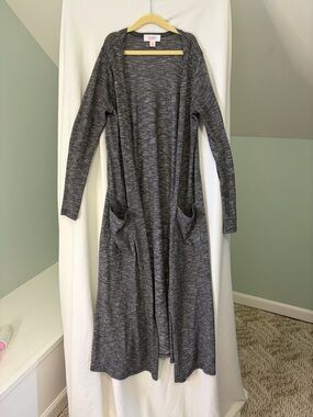 LuLaRoe Long Open-Front Knit Cardigan in Heather Charcoal size xs
